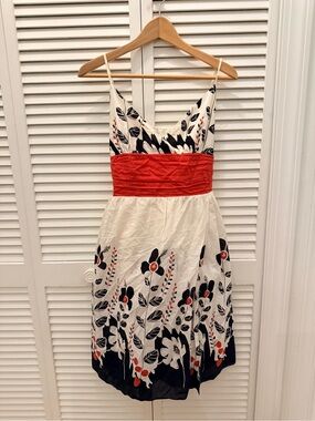 Floral Spaghetti Strap Sundress with Red Waistband
